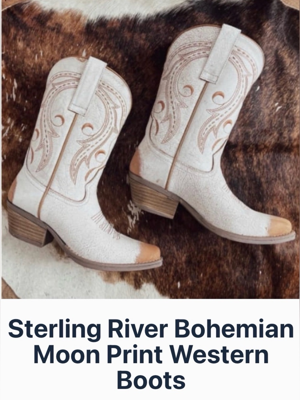 Sterling River Ivory & Brown Bohemian Moon Print Western Cowgirl Boots - Picture 13 of 13